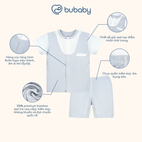 (0-12M) Bộ quần áo ngắn tay cài giữa phối đáp cổ mềm mát vải sợi tre - BB130234 | BU Baby chính hãng