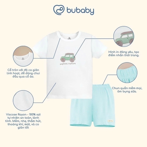 (6M-5Y) Bộ quần áo ngắn tay cổ tròn thoáng mát mềm mịn mặc hè bé trai bé gái Bubaby Viscose IVS1304