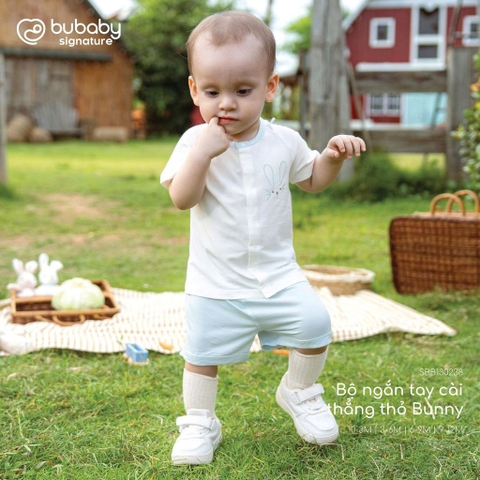 (0M-12M) Bộ ngắn tay cài thẳng in Thỏ Bunny | Quần áo sơ sinh cao cấp mềm mại | SBB130238