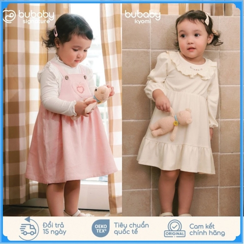 (12M-5Y) Váy liền dài tay bèo cổ + Váy Yếm Thu nhẹ cho bé gái Bubaby Cotton BCT513300 | Quần áo BU Chính hãng
