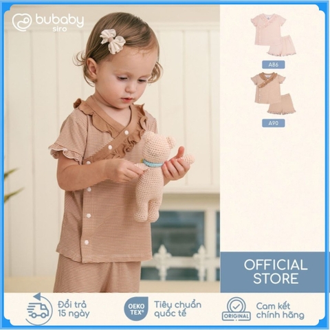 (6M-18M) Bộ ngắn tay cài chéo Pijama mặc ở nhà, đồ ngủ bé gái BU Baby BSR1308BG| Quần áo bubaby chính hãng