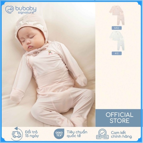 (NB-3M) Bộ dài tay cài chéo bé gái bao tay chân lật BU Baby Bambus BBB110813 | Quần áo Bubaby chính hãng