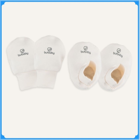 (Freesize) Bộ bao chân, bao tay Bubaby Cotton ACT400003 | Phụ kiện BU Baby Chính hãng