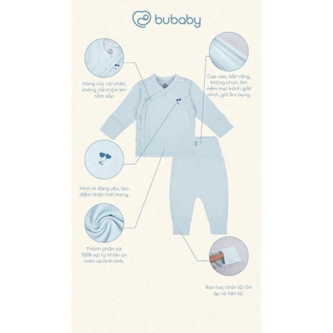 (NB-3M) Bộ dài tay cài chéo Bao tay chân lật Bubaby Siro - BSR110809 | Quần áo BU Baby chính hãng