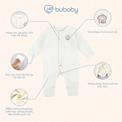 (NB-3M) Body dài tay cài giữa Bao tay chân lật Bambus - BBB210208 BBB210211 | Quần áo BU Baby chính hãng