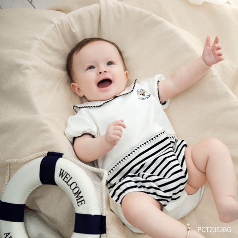 (0-12M) Body chip bé gái thu đông ngắn tay cổ thủy thủ BuBu Bubaby Cotton PCT2353BG| BU Baby sơ sinh