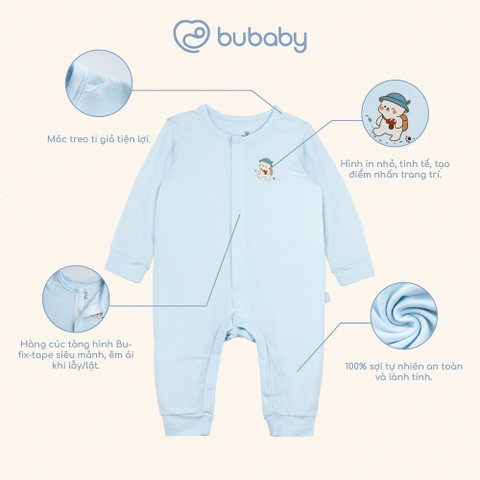 (NB-3M) Body dài tay cài giữa bé trai bé gái Bubaby Siro - BSR210205 | Quần áo BU Baby chính hãng
