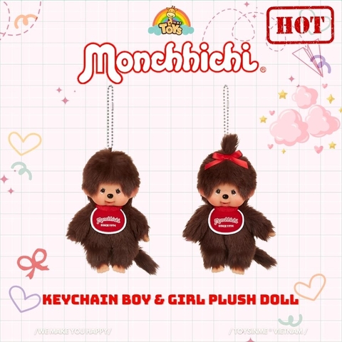 MÓC KHÓA MÔ HÌNH ĐỘNG VẬT MONCHHICHI KEYCHAIN BOY & GIRL PLUSH DOLL 15CM