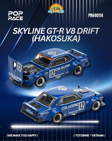 XE MÔ HÌNH POPRACE 1:64- SKYLINE GT-R V8 DRIFT (HAKOSUKA)- PR640114