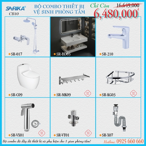 Combo 10 - Trọn Bộ Thiết Bị Vệ Sinh Phòng Tắm SARIKA