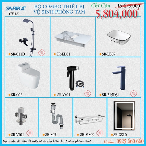 Combo 13 - Trọn Bộ Thiết Bị Vệ Sinh Phòng Tắm SARIKA
