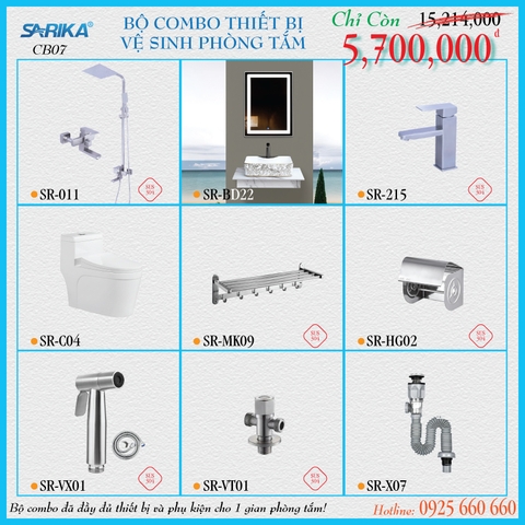Combo 07 - Trọn Bộ Thiết Bị Vệ Sinh Phòng Tắm SARIKA