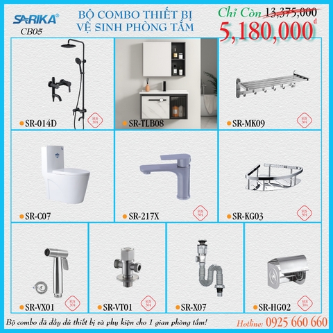 Combo 05 - Trọn Bộ Thiết Bị Vệ Sinh Phòng Tắm SARIKA