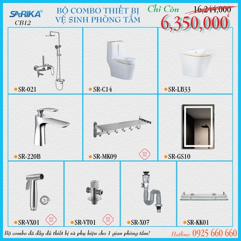Combo 12 - Trọn Bộ Thiết Bị Vệ Sinh Phòng Tắm SARIKA