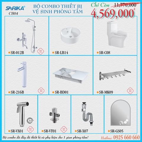 Combo 04 - Trọn Bộ Thiết Bị Vệ Sinh Phòng Tắm SARIKA