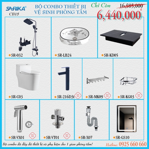 Combo 15 - Trọn Bộ Thiết Bị Vệ Sinh Phòng Tắm SARIKA