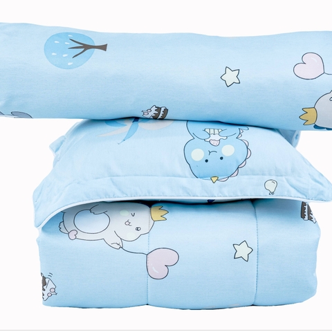 Bộ Nệm Trẻ Em Chagota Khủng Long 5 Món Rayon Microfiber Kháng Khuẩn 75x115cm