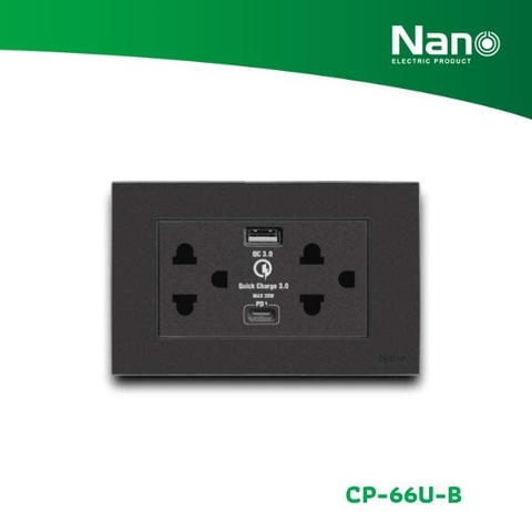 BỘ MẶT NHỰA + Ổ CẮM ĐÔI 3 + 1 CỔNG USB 1 CỔNG TYPE C CP-66UW