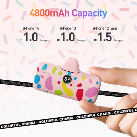 Sạc Dự Phòng Mini Hoạ Tiết iWALK 5000mAh – Lightning/ TypeC, Sạc Nhanh PD 18W, Màn Hình LED, Nhỏ Gọn