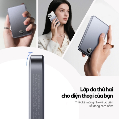 Sạc dự phòng iWALK PowerSlim 5000mAh – Sạc không dây từ tính – Siêu mỏng 0.37 inch – Sạc nhanh 18W