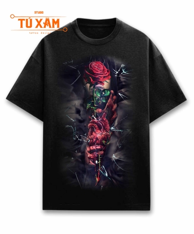 Áo thun hình xăm – Thorn in My Heart – unisex form rộng tay lỡ, cotton 100% 250gsm, in DTG siêu thoáng, tattoo art cao cấp,  độc quyền Master Tú Đen