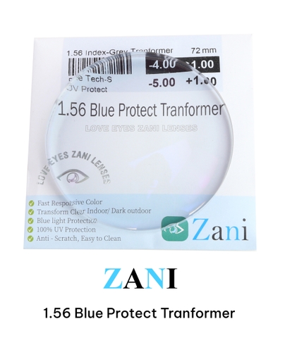 Tròng kính Zani đổi màu khói 1.56 Blue Protect Transform