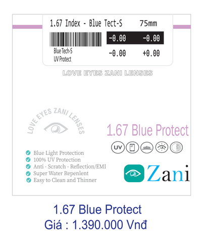 Tròng kính Zani 1.67 Blue Protect