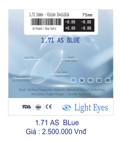 Tròng kính Light Eyes 1.71 AS Blue