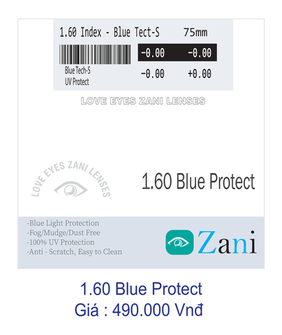 Tròng kính Zani 1.60 Blue Protect