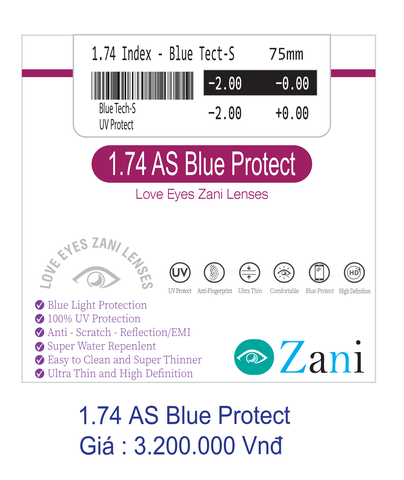 Tròng kính Zani 1.74 Blue Protect