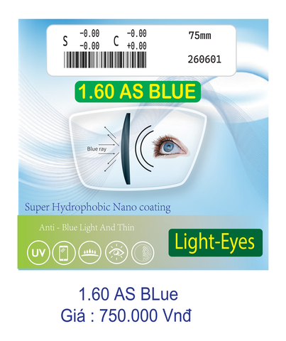 Tròng kính Light Eyes 1.60 AS Blue