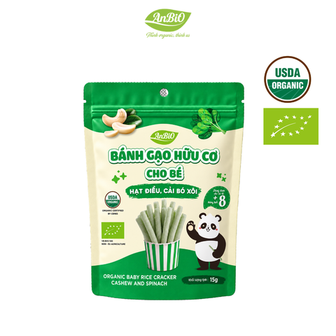 Bánh gạo hữu cơ AnBiO vị hạt điều, cải bó xôi 15g