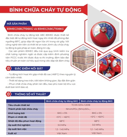 Bình chữa cháy tự động bột ABC 6kg 83MEC Bộ Quốc Phòng