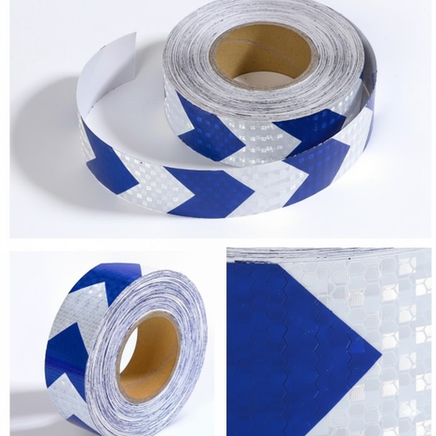 Cuộn Dán Phản Quang Mũi Tên Màu Xanh Dương – Khổ 5cm – Dài 45m