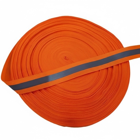 Cuộn Dây Phản Quang 1 Vạch Màu Ghi – Vải Cam Khổ 2.5cm Dài 100m