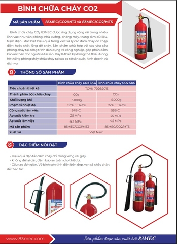 Bình chữa cháy CO2 MT5 5kg 83MEC Bộ Quốc Phòng chính hãng
