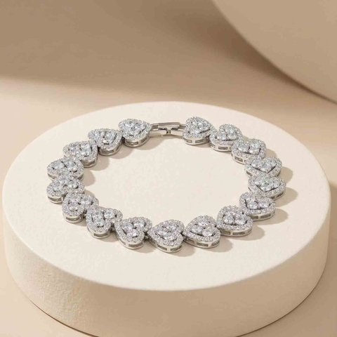 Lắc tay Platinum thiết kế Full Stone Heart Bracelet BN JEWELRY
