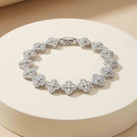 Lắc tay Platinum thiết kế Full Diamond Clover BN JEWELRY