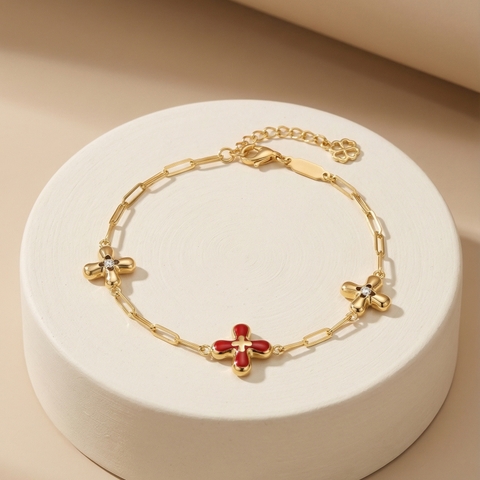 Lắc tay GF 14K paperclip chain Classic Red Flower BN JEWELRY