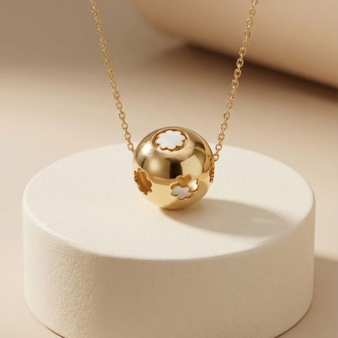 Mặt dây chuyền GF 14K charm tròn khắc hoa Daisy cánh BN JEWELRY