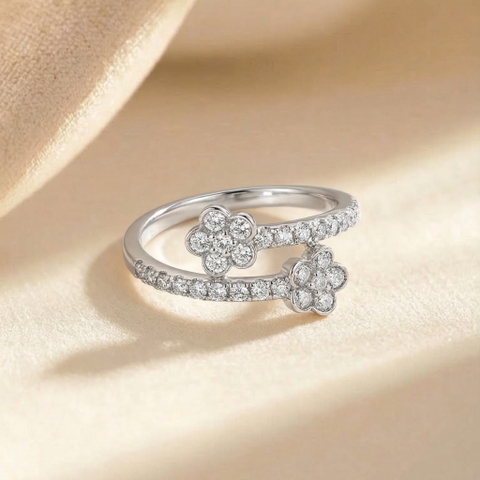 Nhẫn Platinum thiết kế Bloomy Duo đính đá BN JEWELRY