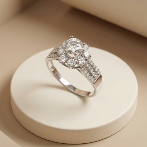 Nhẫn Platinum thiết kế Halo Daffney Flower BN JEWELRY | 7.0 ly