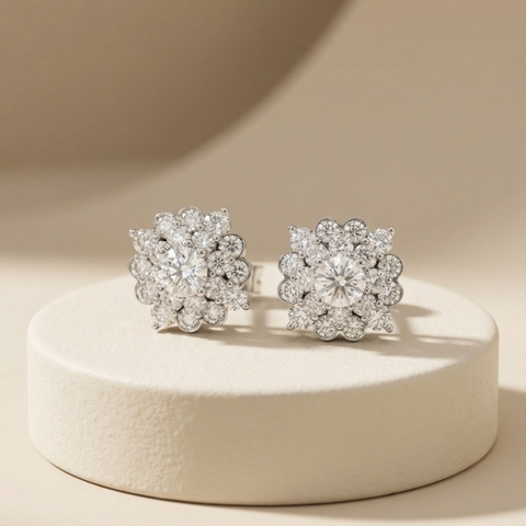 Bông tai Platinum thiết kế Royal White Lotus BN JEWELRY | 3.0 ly