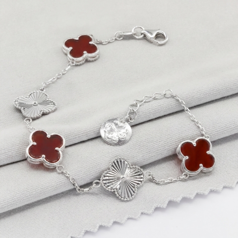 Lắc tay Bạch kim Platinum 10% cỏ 4 lá trắng 5 charm phối vân kim BN JEWELRY | bản 10 ly - LTY1702_PT