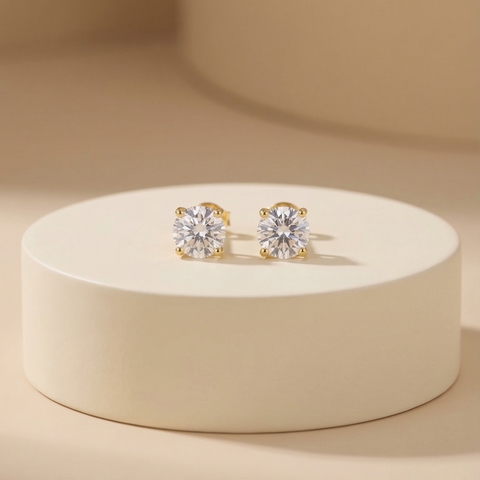 Bông tai GF 14K nụ tròn đá moissanite BN JEWELRY | đá 7.0 ly