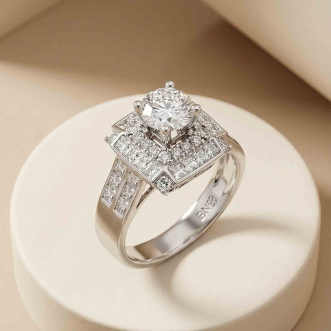 Nhẫn Platinum thiết kế The Empress Halo BN JEWELRY | 6.0 Ly