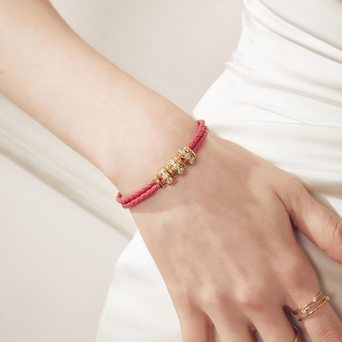 Vòng tay dây da mix charm tròn đính đá BN JEWELRY