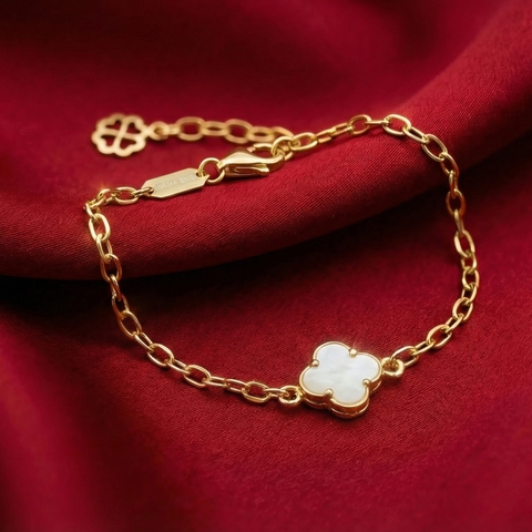 Lắc tay dainty mặt cỏ 4 lá đính đá BN JEWELRY | 1 charm 10 ly