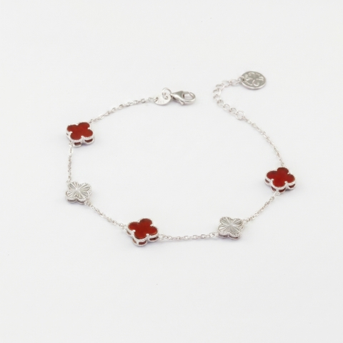 Lắc tay Bạch kim Platinum 10% vân ánh kim xen kẽ cỏ 4 lá mặt đá BN JEWELRY | bản 8 ly - LTY1442_PT
