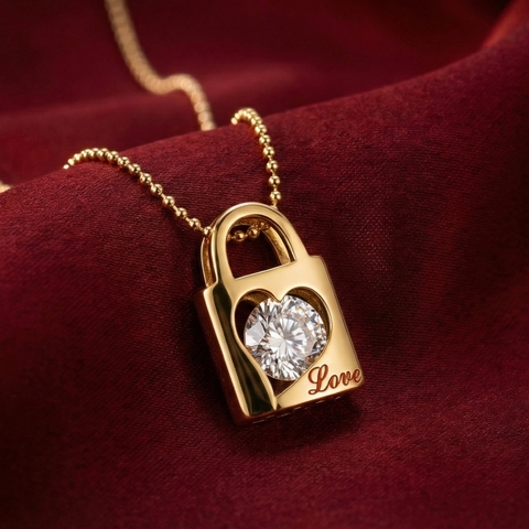 Mặt dây chuyền ổ khoá trái tim đính đá moissanite BN JEWELRY